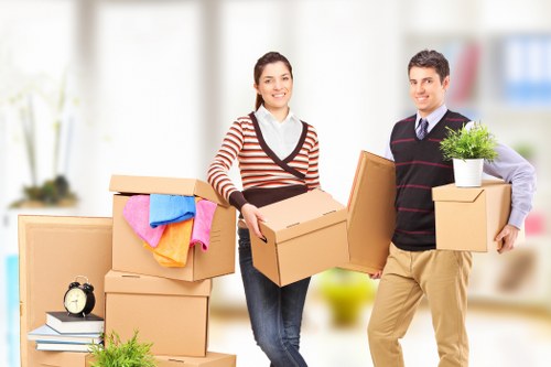 Office furniture and equipment prepared for a commercial move